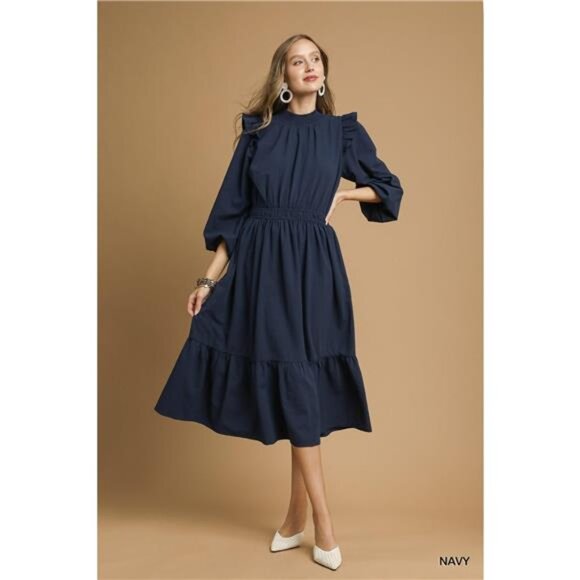 Umgee Textured Midi Dress with Ruffle Shoulder Detail - Picture 4 of 5